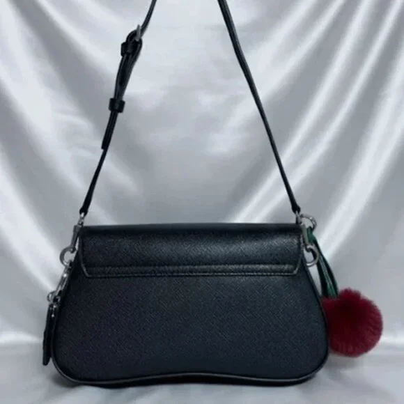 GUESS Purse Black Saffiano Faux Leather Logo Mini Handbag With Charms - Picture 2 of 6